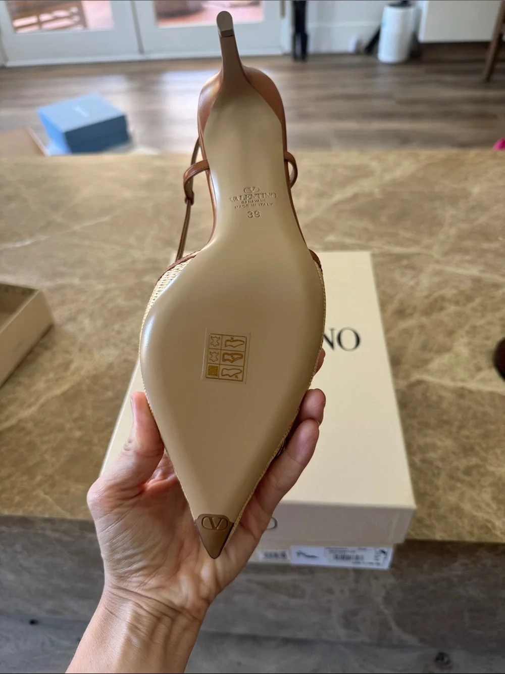 Valentino VOLGO Pointed Toe Slingback Heel with Gold Buckle